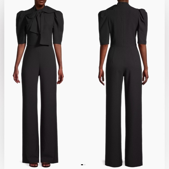 Black Halo Pants - NWOT Black Halo Ara Puff Sleeve wide leg black Jumpsuit size 0
